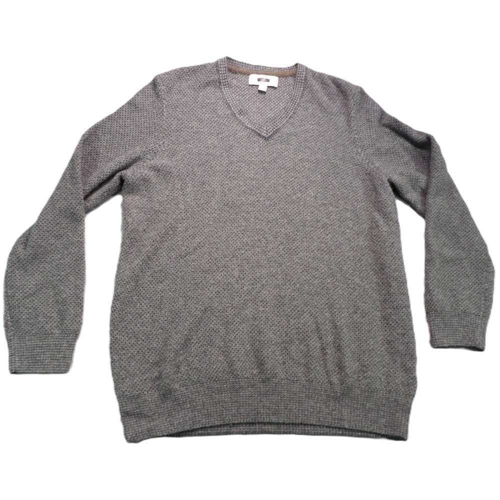 Joseph Abboud Sweater Men L Gray Wool Blend V Neck Pullover Knit Classic Cozy LS